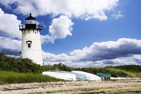 Picture of a lighthouse against blue skies. 